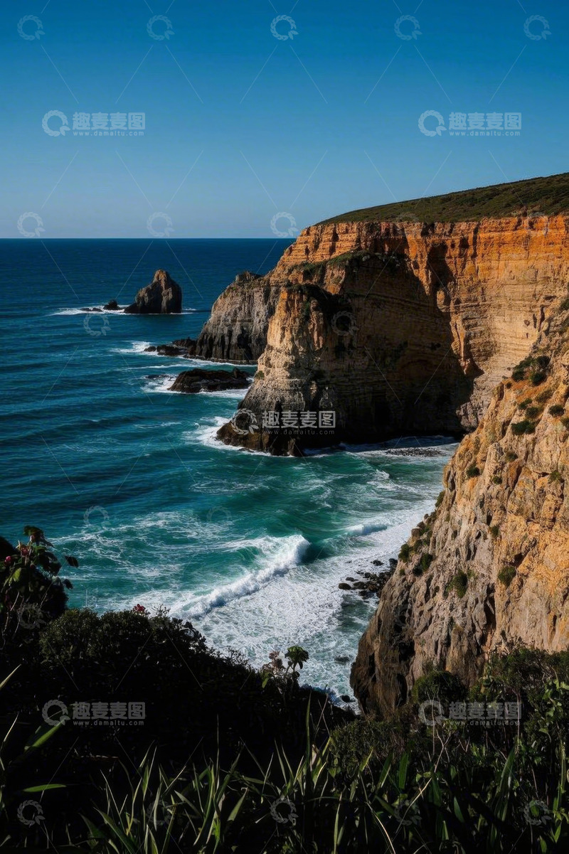 高清大图下载【趣麦麦图】海岸边的悬崖与海洋景观