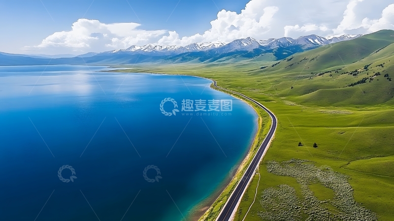 高清大图下载【趣麦麦图】湖光山色公路风光航拍