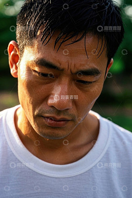 汗流浃背的亚洲男子肖像