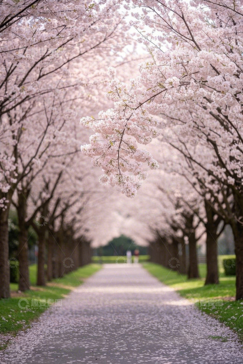 高清大图下载【趣麦麦图】樱花盛开的林荫小道