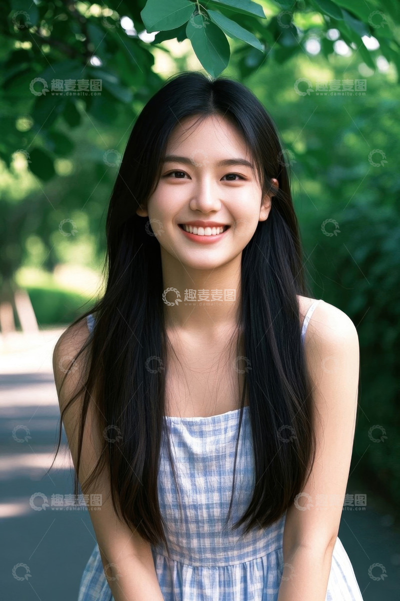 高清大图下载【趣麦麦图】阳光下笑容甜美的年轻女孩