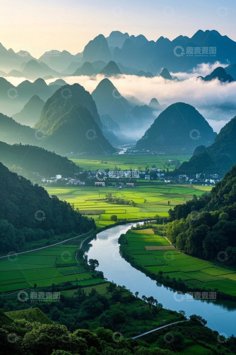 高清大图下载【趣麦麦图】桂林山水田园风光全景
