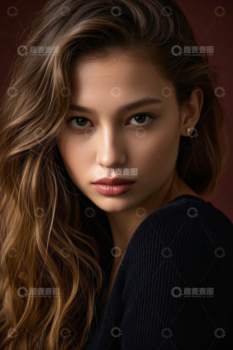 高清大图下载【趣麦麦图】时尚美女写真棕色长发侧颜照