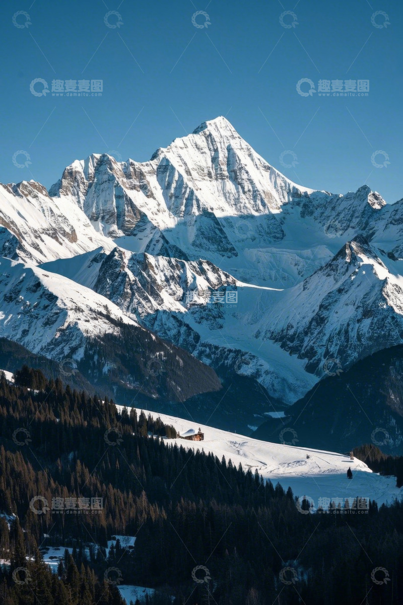 高清大图下载【趣麦麦图】雪山森林自然风光全景