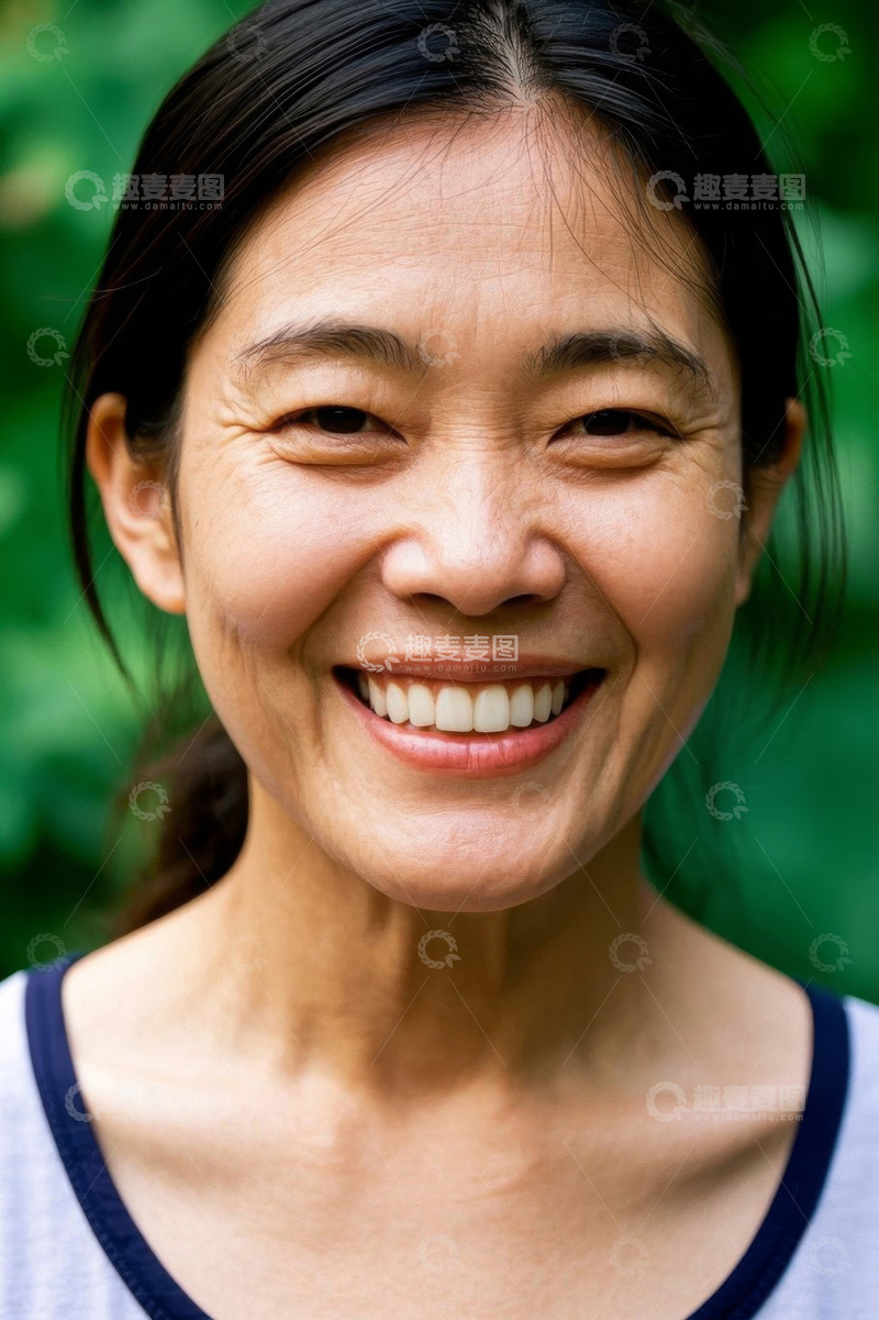 高清大图下载【趣麦麦图】快乐微笑的中年亚洲女性户外照