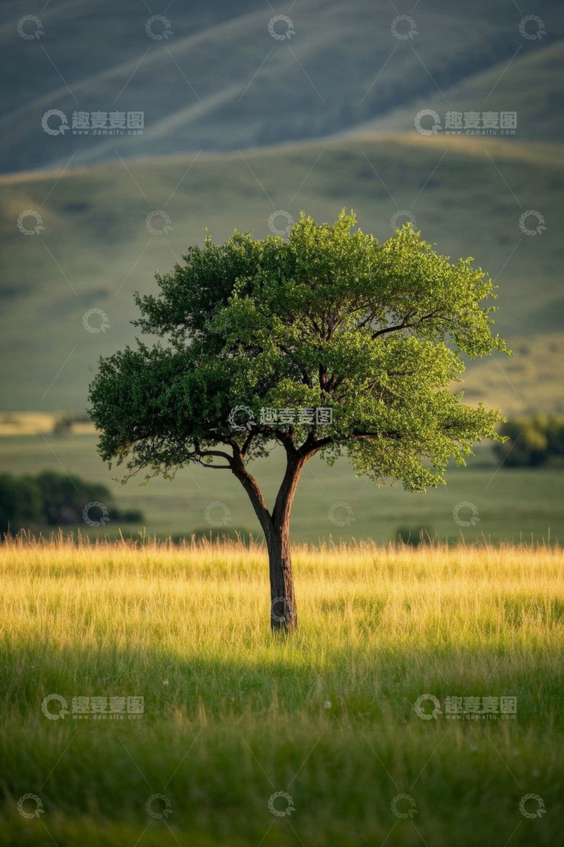 高清大图下载【趣麦麦图】草原上的独立树木景观