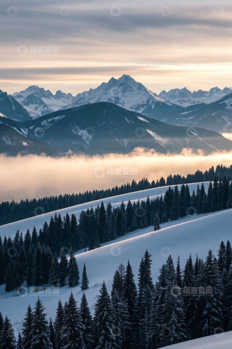 高清大图下载【趣麦麦图】雪山森林雪景自然风光