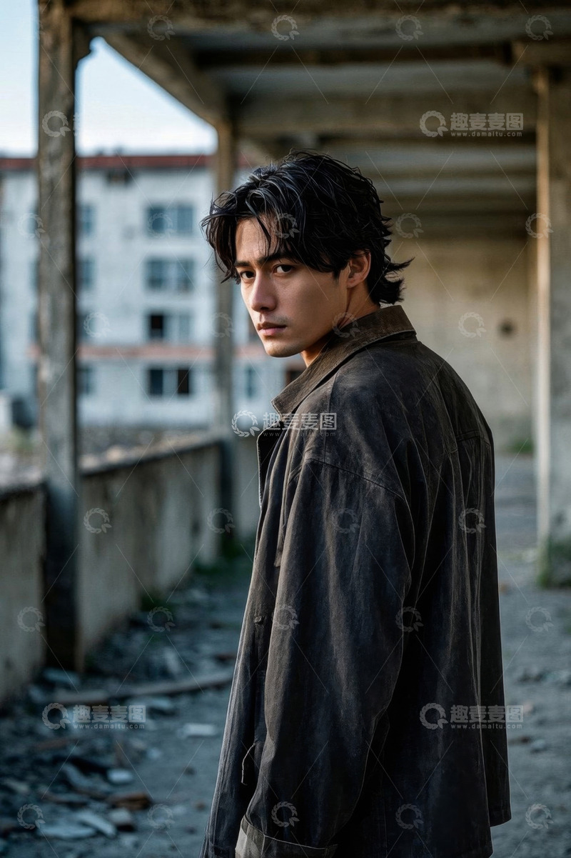 高清大图下载【趣麦麦图】忧郁眼神的年轻男子背影