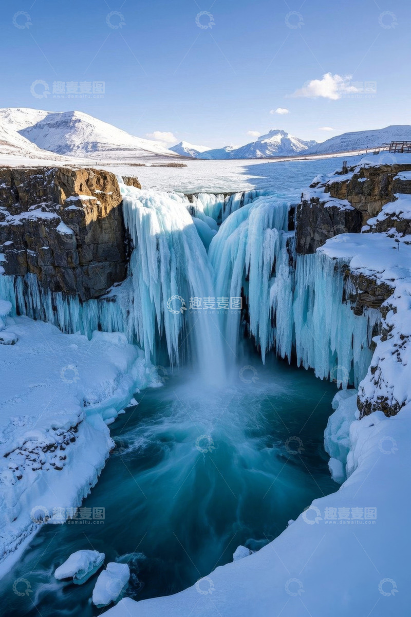 高清大图下载【趣麦麦图】冰岛冬季冰冻瀑布自然风光