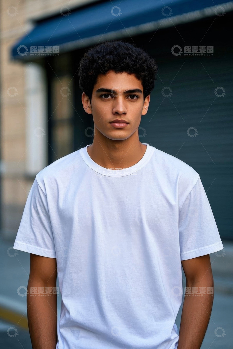 高清大图下载【趣麦麦图】年轻男子穿着白色T恤户外写真