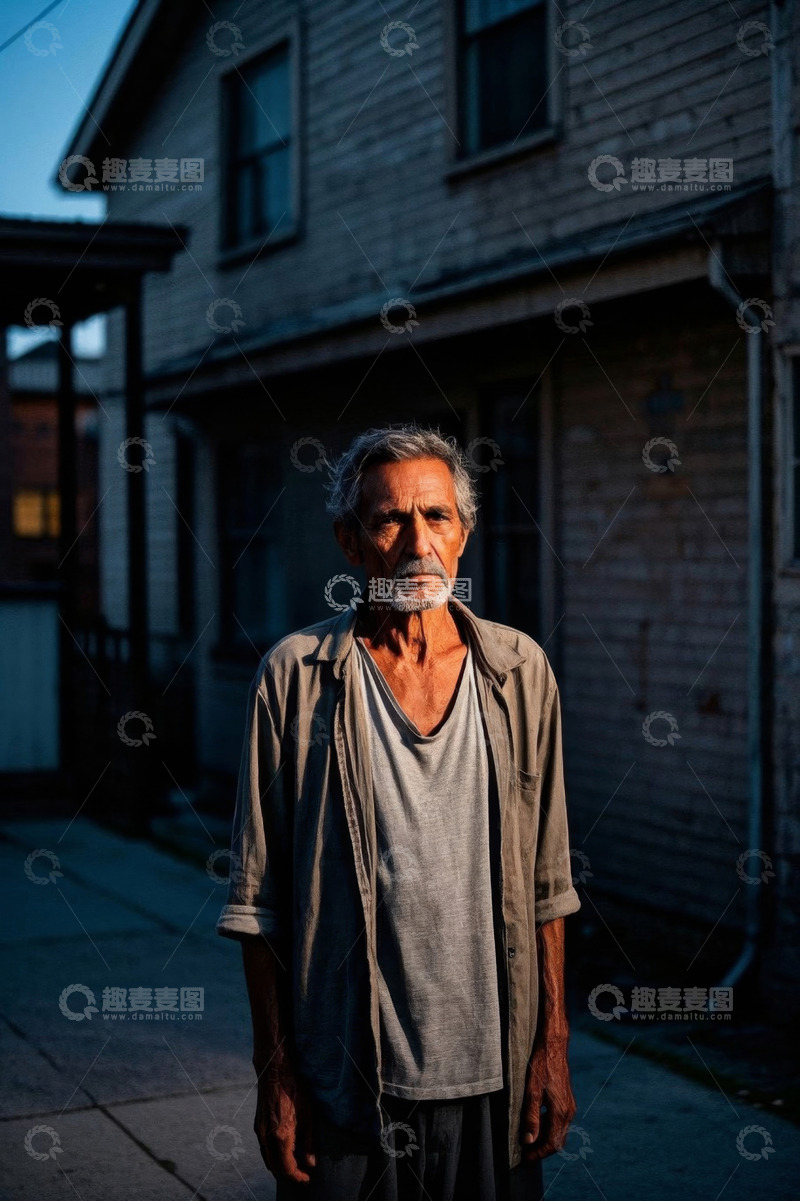 高清大图下载【趣麦麦图】暮色中一位年迈的男子