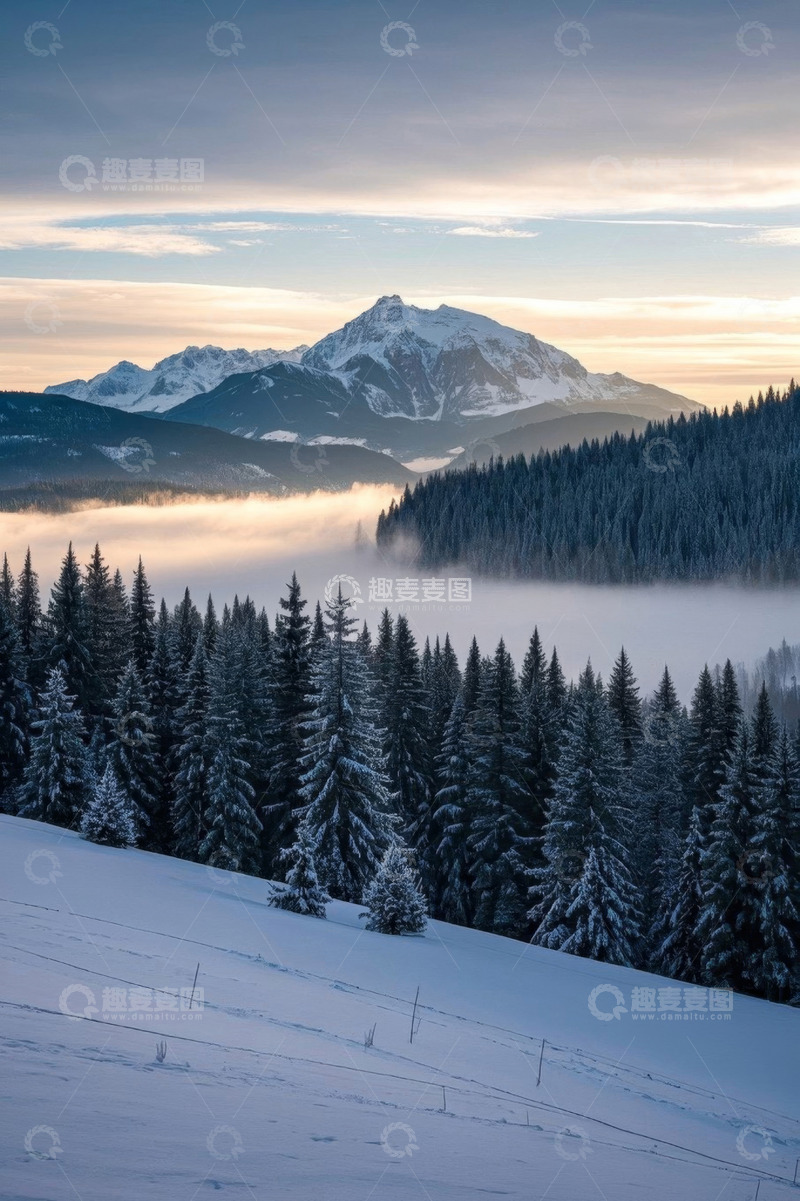 高清大图下载【趣麦麦图】雪山森林雪景自然风光