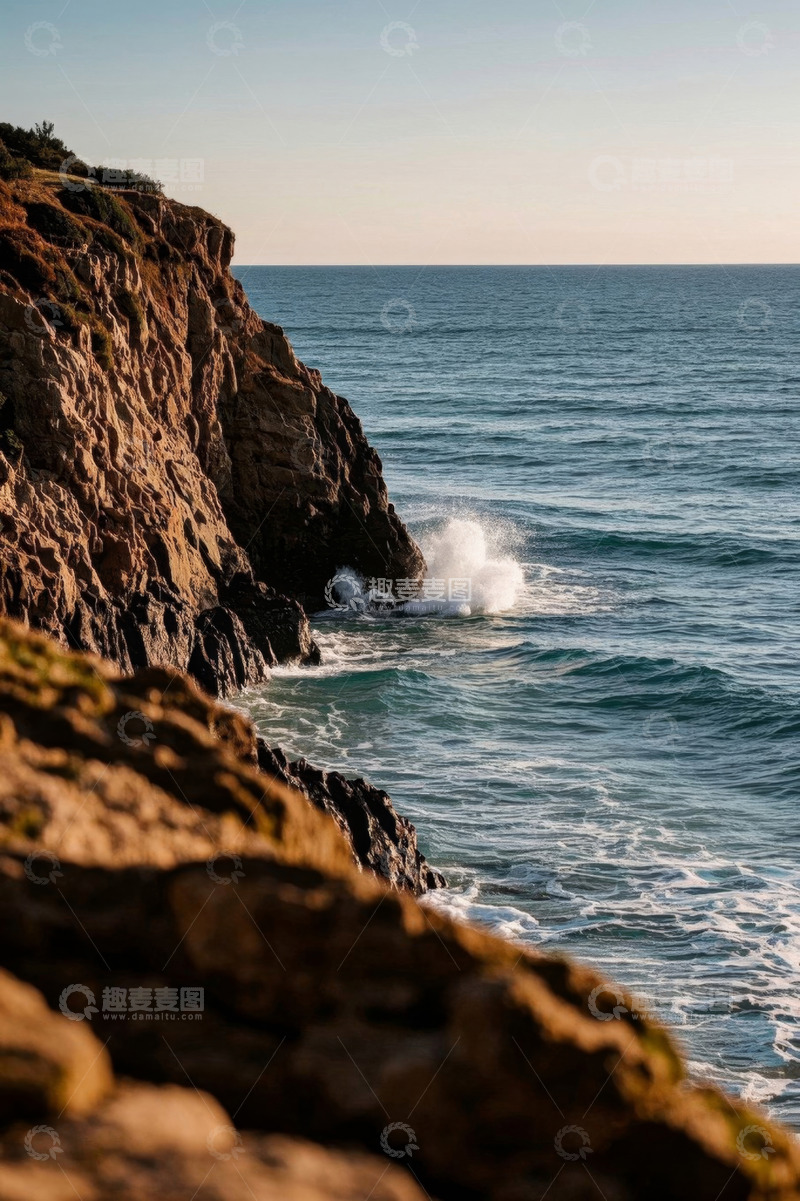 高清大图下载【趣麦麦图】海浪拍打岸边岩石的自然景象