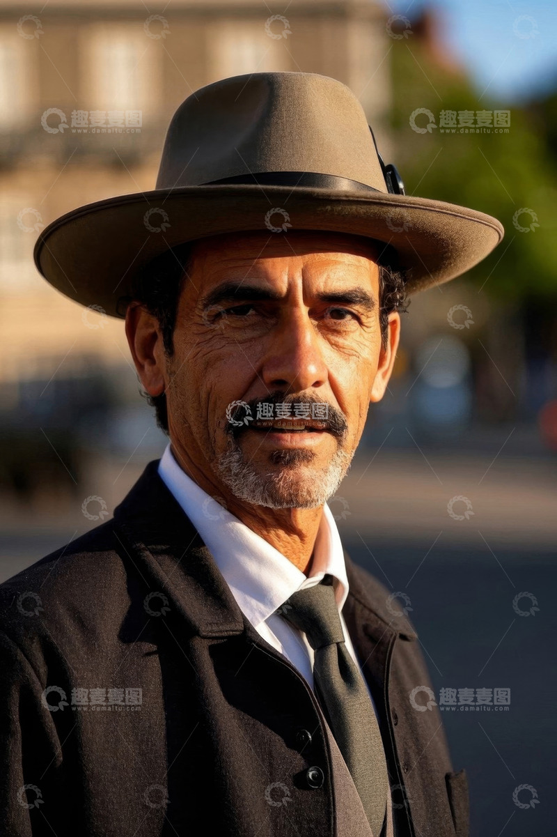 高清大图下载【趣麦麦图】男人穿着西装戴着帽子凝视镜头