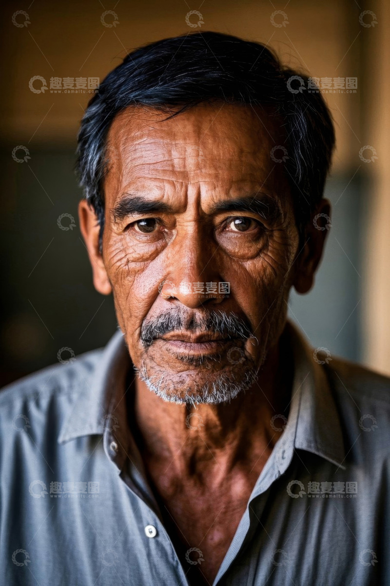 高清大图下载【趣麦麦图】一位饱经沧桑的老年男子肖像