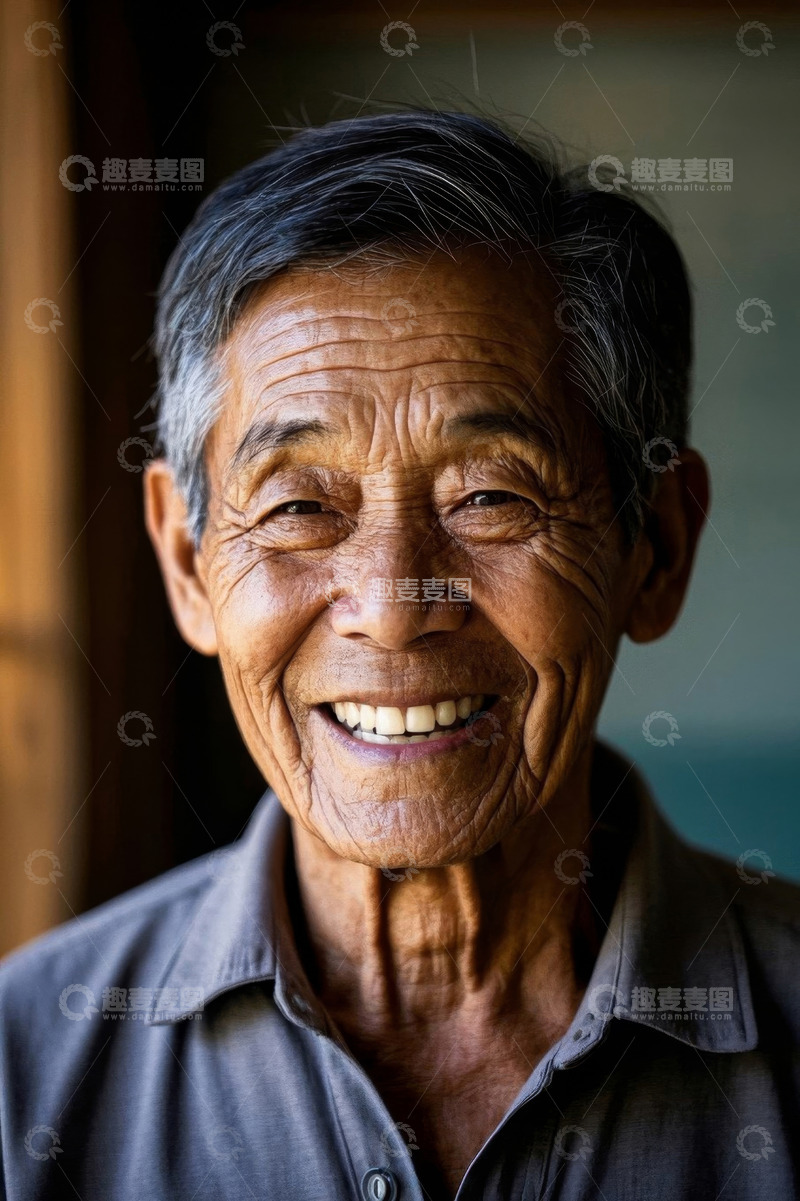 高清大图下载【趣麦麦图】一位慈祥快乐的老年男子肖像