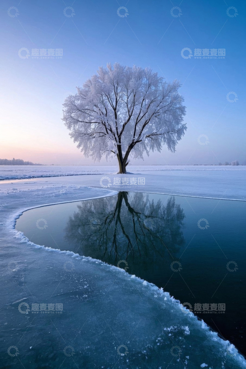 高清大图下载【趣麦麦图】冬日雪树倒影户外风景
