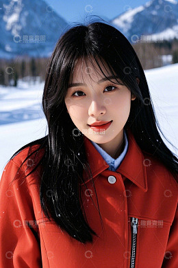 雪山红衣女子侧颜照