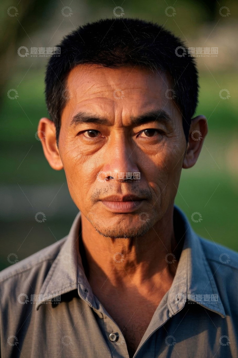高清大图下载【趣麦麦图】亚洲中年男子肖像特写阳光下的男人