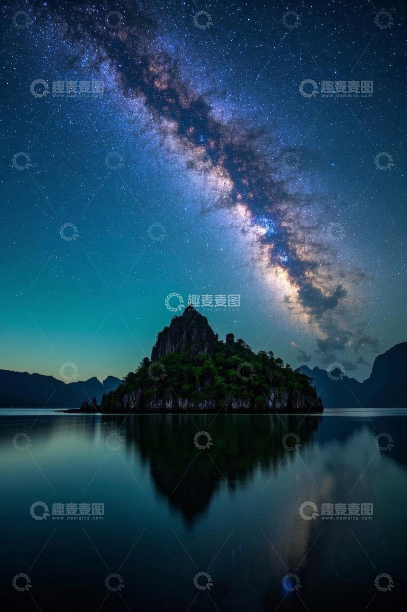 高清大图下载【趣麦麦图】星空下湖心岛自然风光