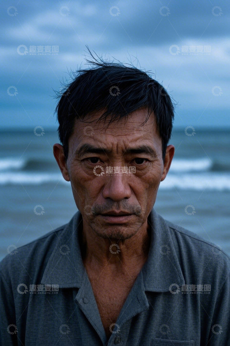 高清大图下载【趣麦麦图】沧桑老者海边凝望
