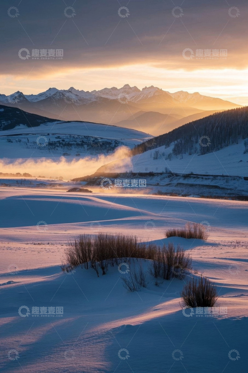 高清大图下载【趣麦麦图】雪山下的冬日原野风光