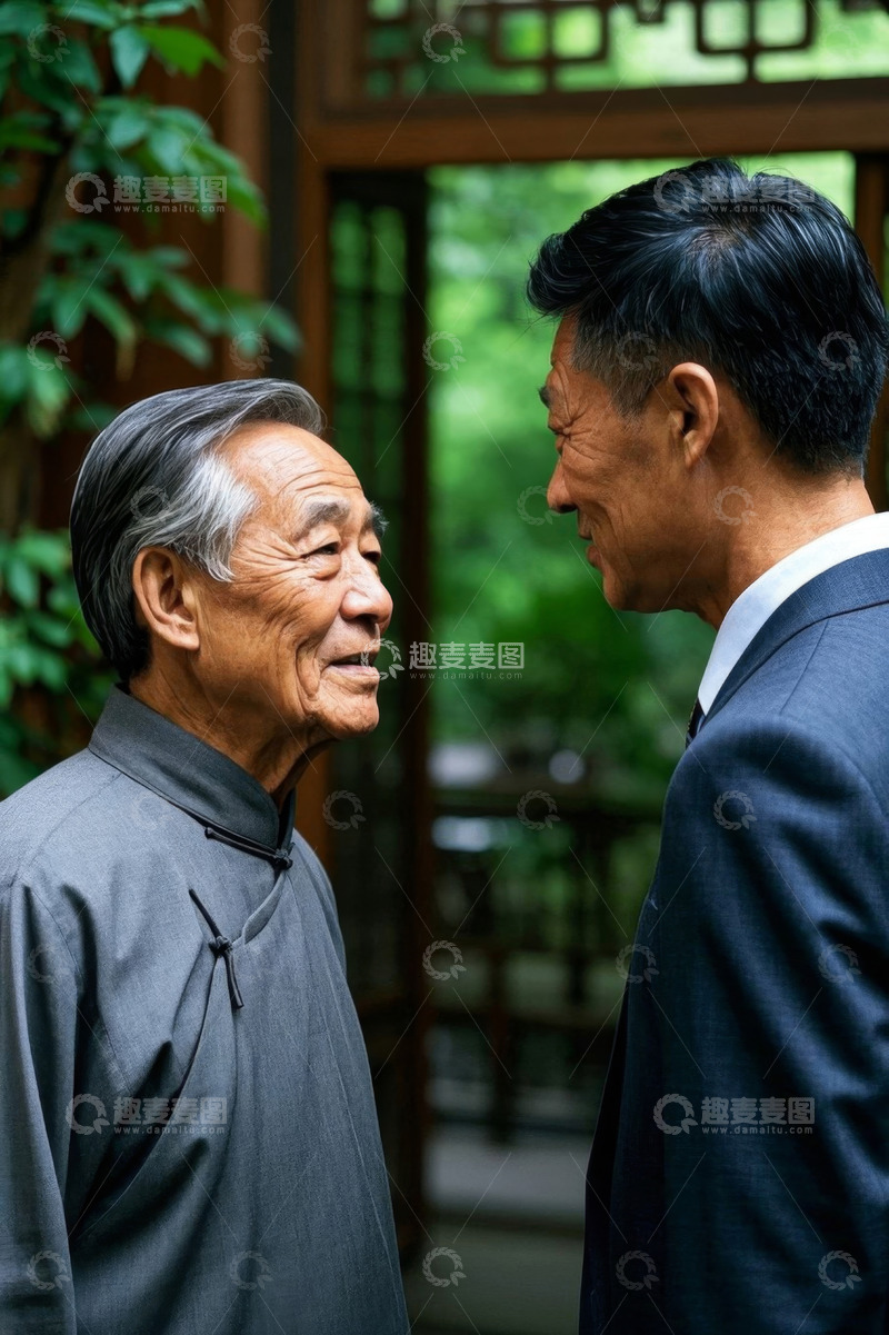 高清大图下载【趣麦麦图】两位男士在中式庭院深情相望