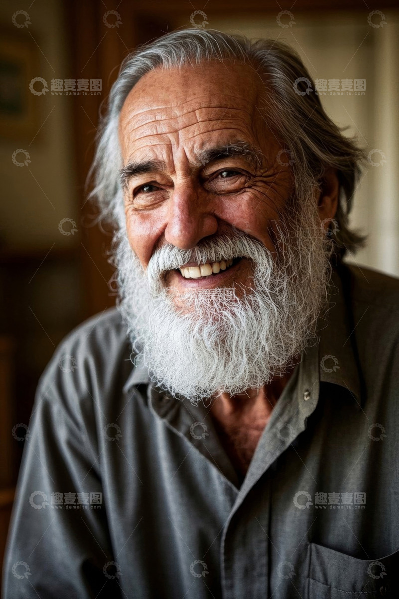 高清大图下载【趣麦麦图】慈祥老人笑容满面开心