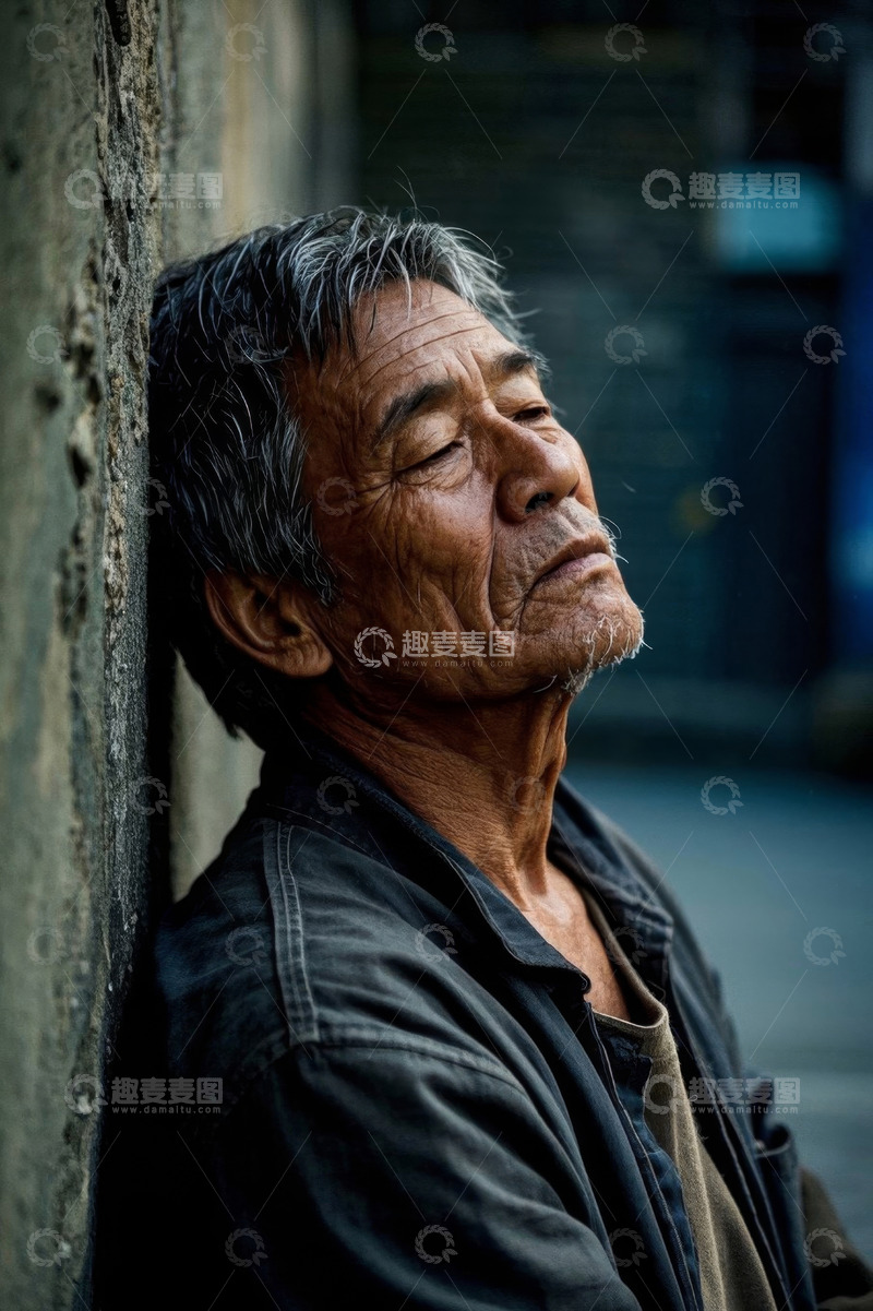 高清大图下载【趣麦麦图】饱经风霜的老年男子侧脸肖像