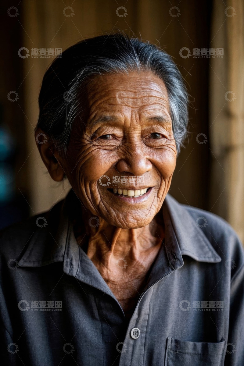 高清大图下载【趣麦麦图】一位慈祥的老人微笑肖像
