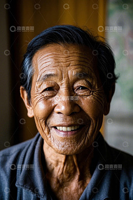 一位慈祥微笑的老年男子肖像