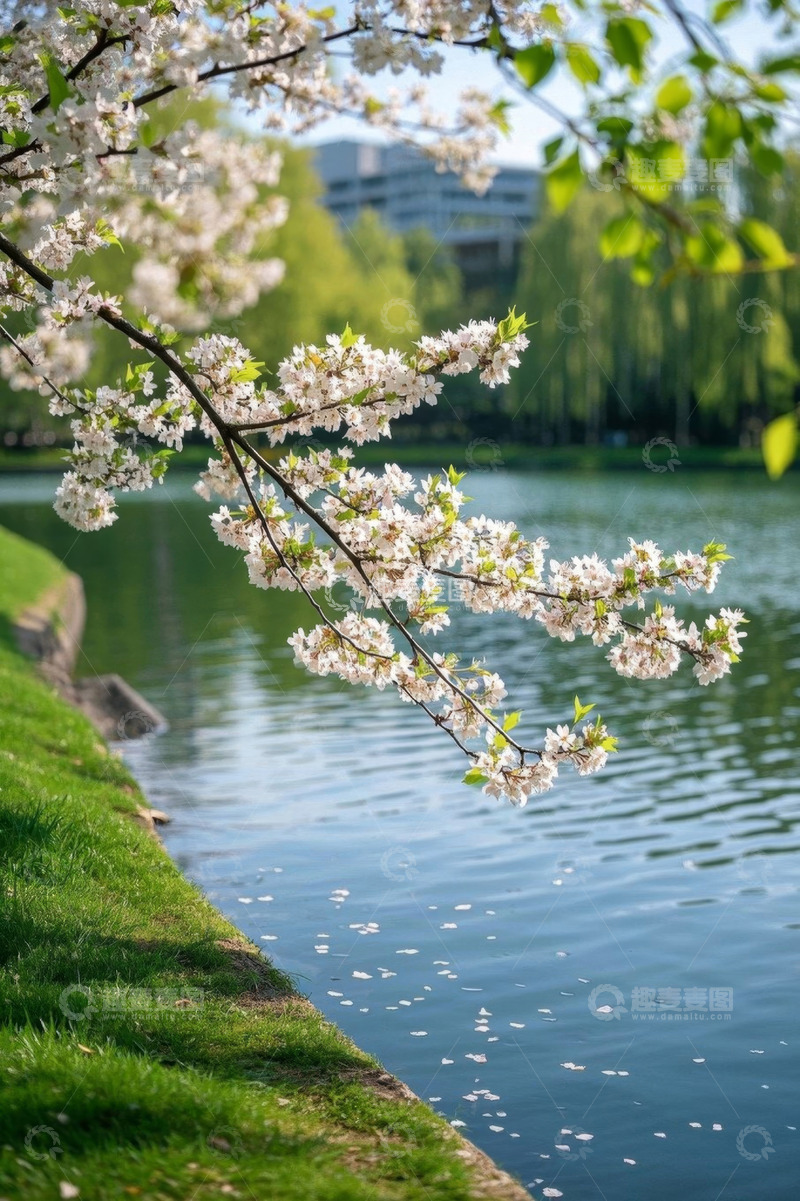 高清大图下载【趣麦麦图】湖畔绽放的樱花树枝