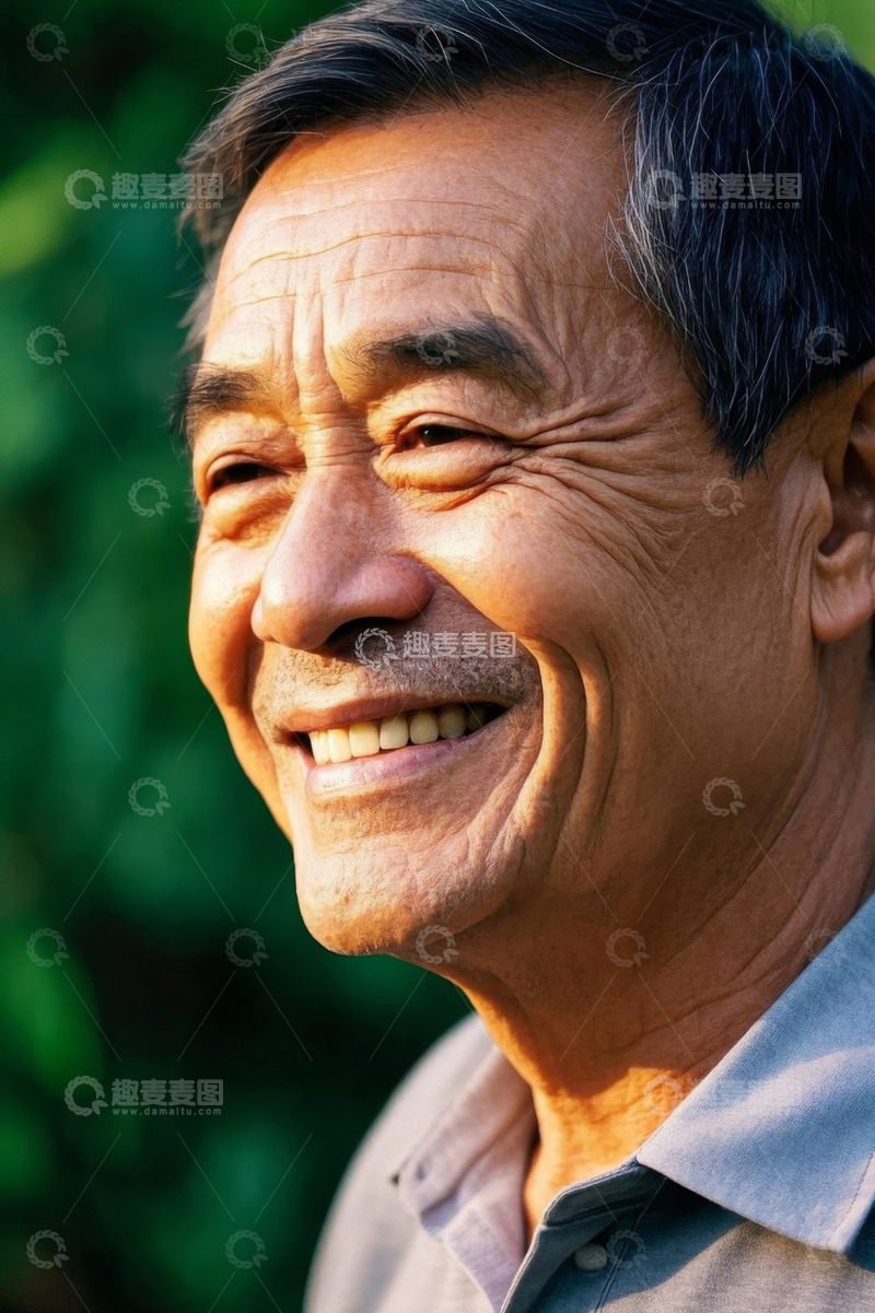 高清大图下载【趣麦麦图】阳光下快乐微笑的老年人