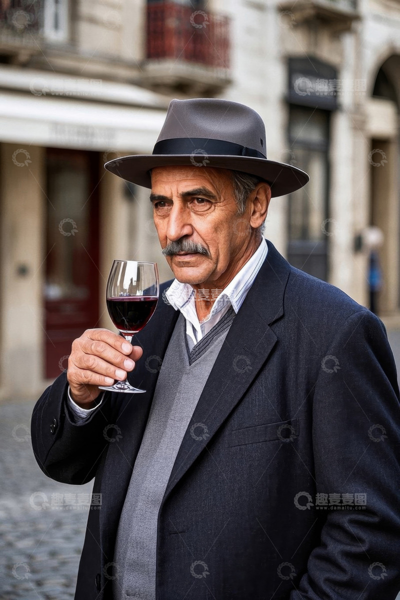高清大图下载【趣麦麦图】优雅绅士品酒街道场景