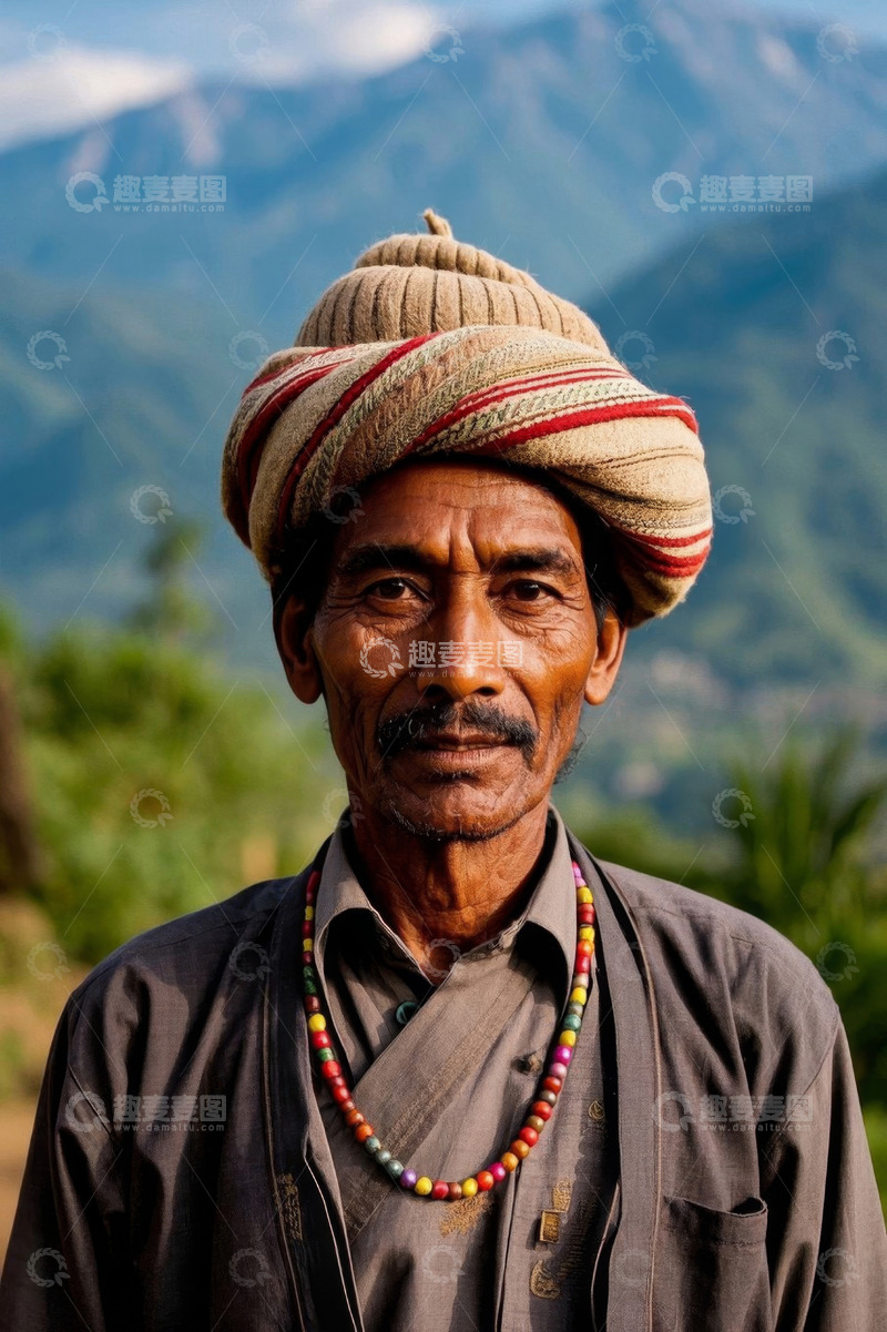 高清大图下载【趣麦麦图】山区老者肖像，沧桑面容，饱经风霜