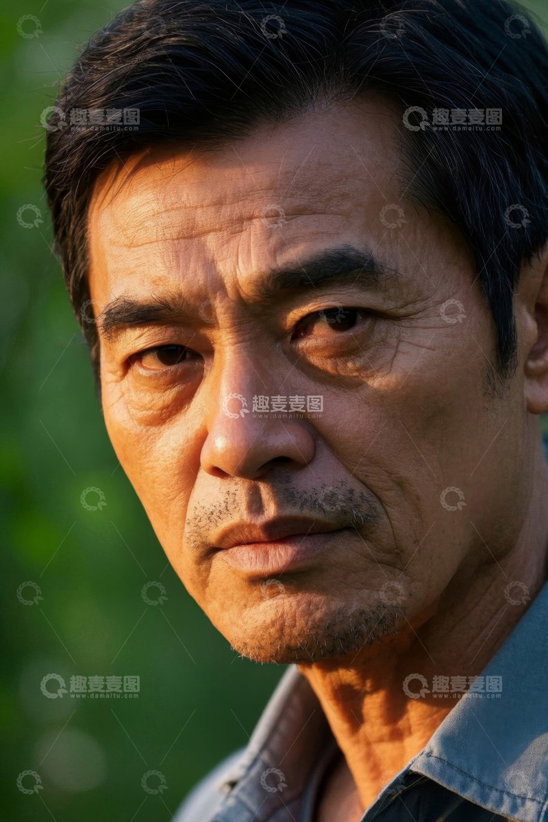高清大图下载【趣麦麦图】亚洲中年男子户外特写肖像