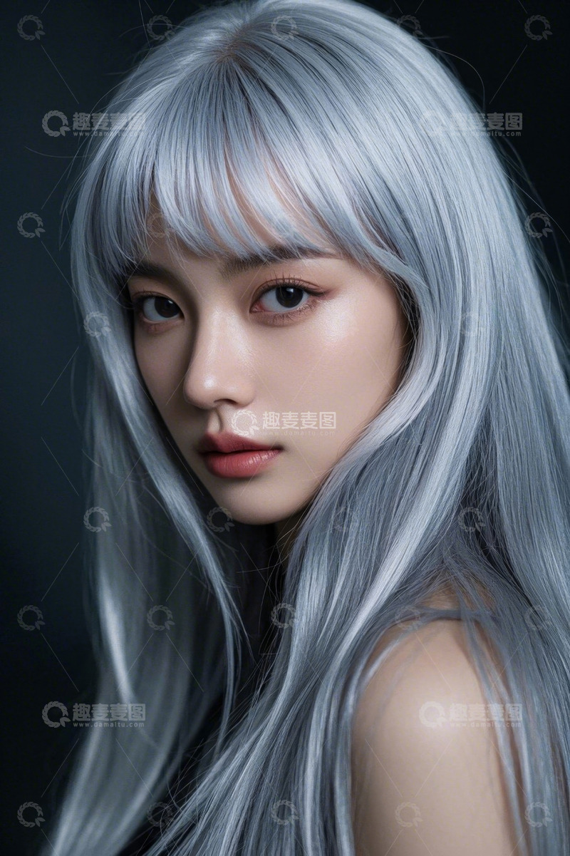 高清大图下载【趣麦麦图】银发女子侧颜精致妆容