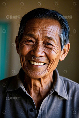 一位慈祥和蔼的老年男子微笑