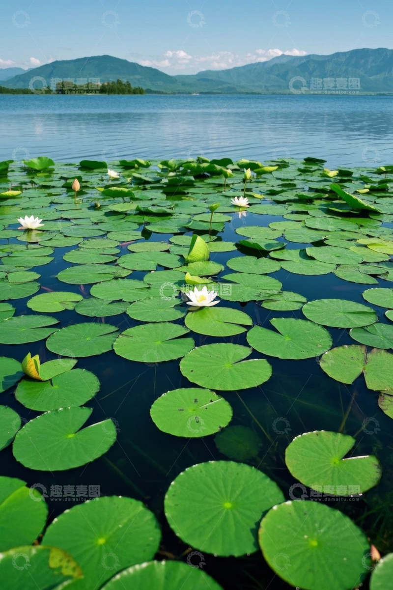 高清大图下载【趣麦麦图】湖面漂浮的睡莲与荷叶景观