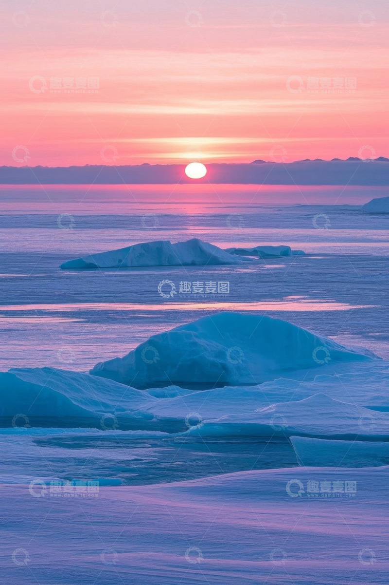高清大图下载【趣麦麦图】海面冰山日出景象