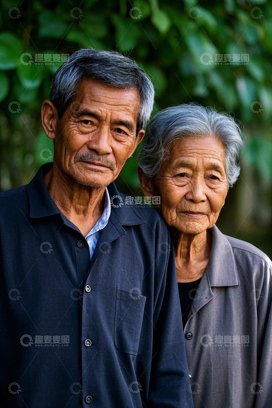 慈祥老人夫妻合影留念