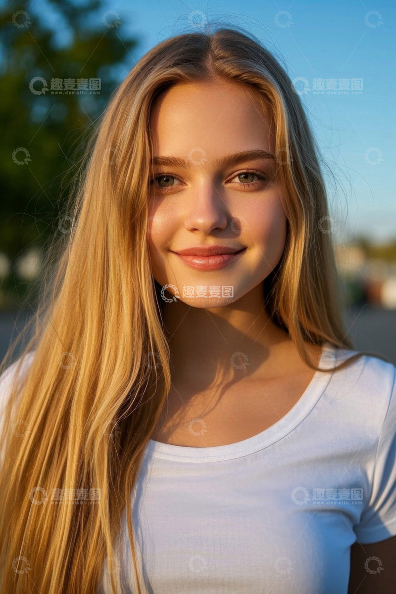 高清大图下载【趣麦麦图】阳光下金发女孩甜美微笑