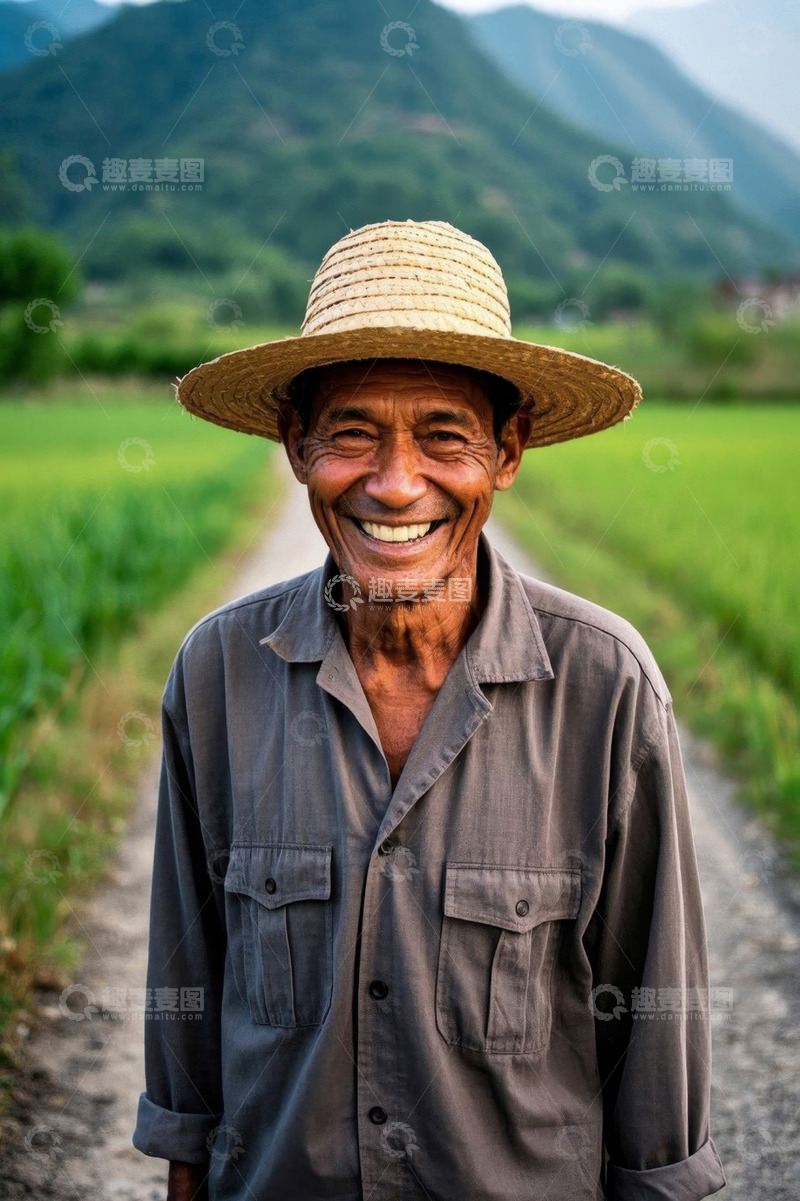 高清大图下载【趣麦麦图】田间笑容可掬的老人