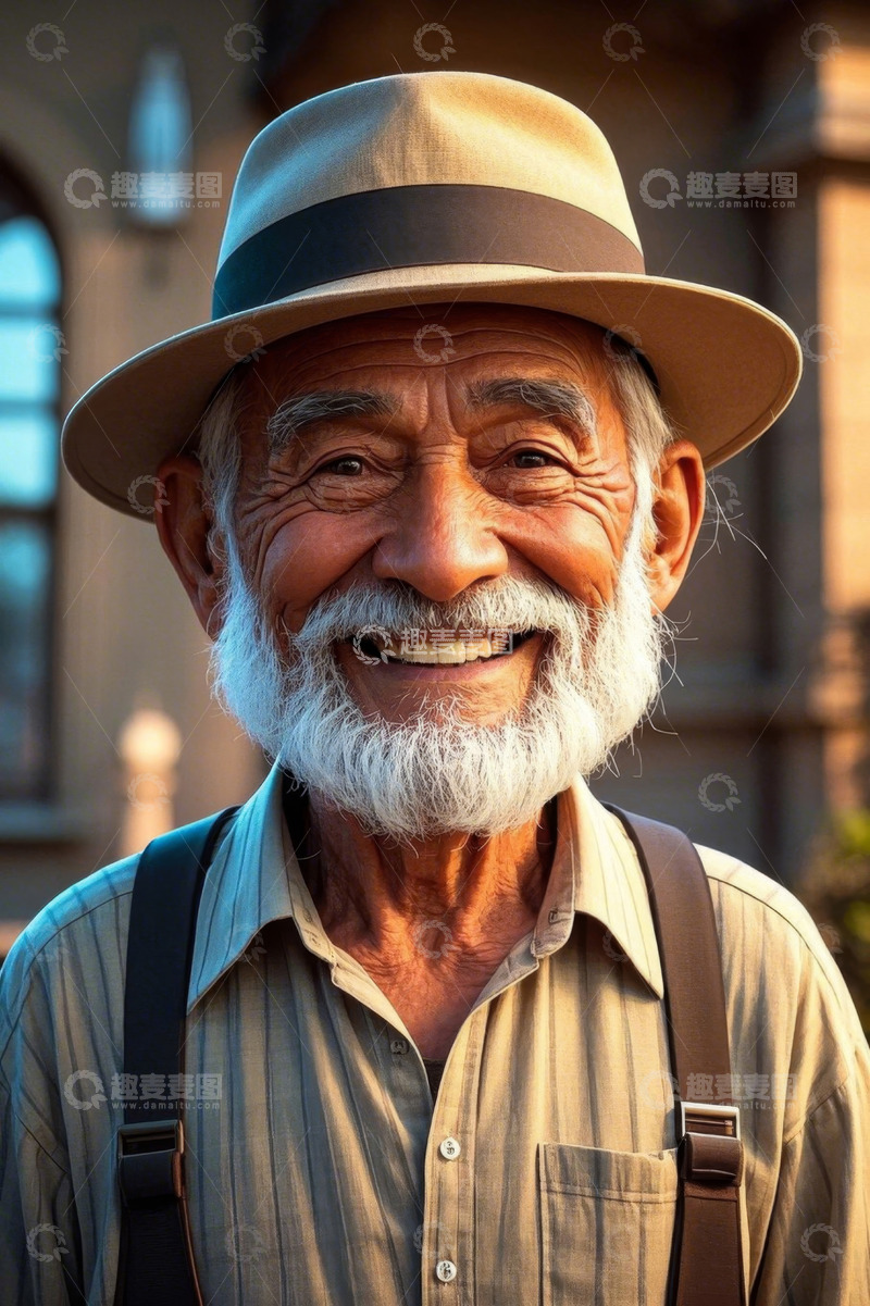 高清大图下载【趣麦麦图】慈祥的老年男子户外肖像
