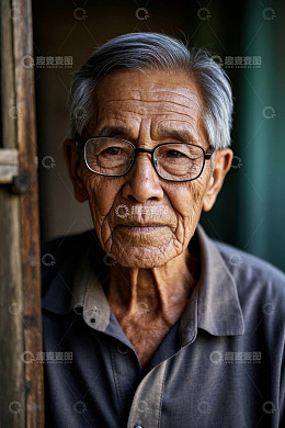 一位戴眼镜的年迈亚洲男子肖像