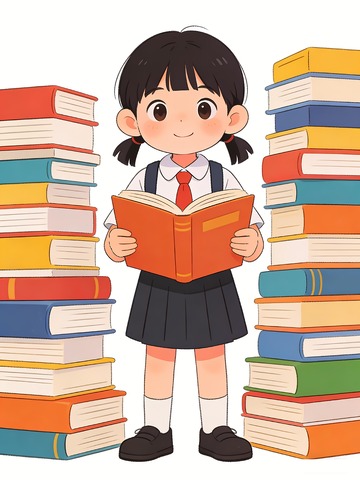 拿着课本读书的小学生