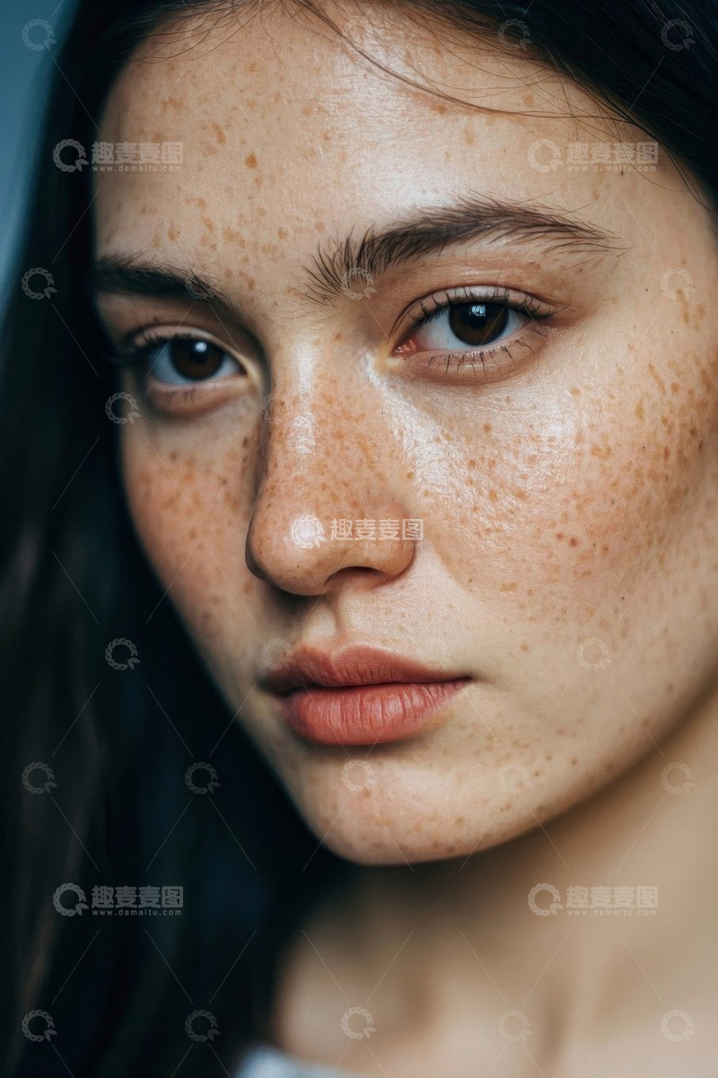 高清大图下载【趣麦麦图】雀斑女孩特写镜头面部肖像