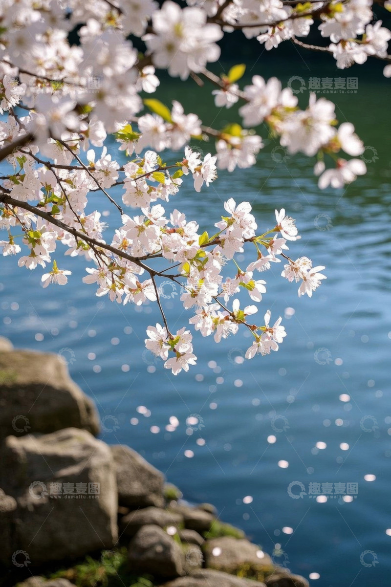 高清大图下载【趣麦麦图】水边绽放的樱花