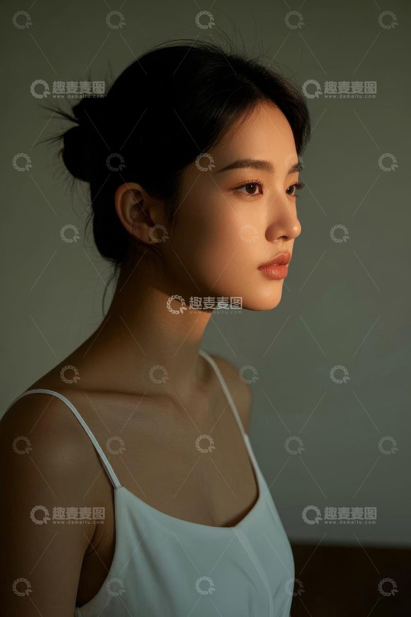 高清大图下载【趣麦麦图】侧颜女子半身人像