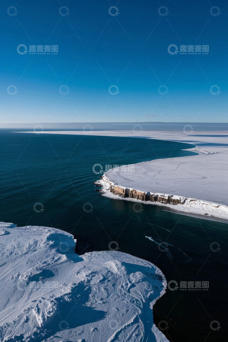 高清大图下载【趣麦麦图】冰雪覆盖的海岸线鸟瞰
